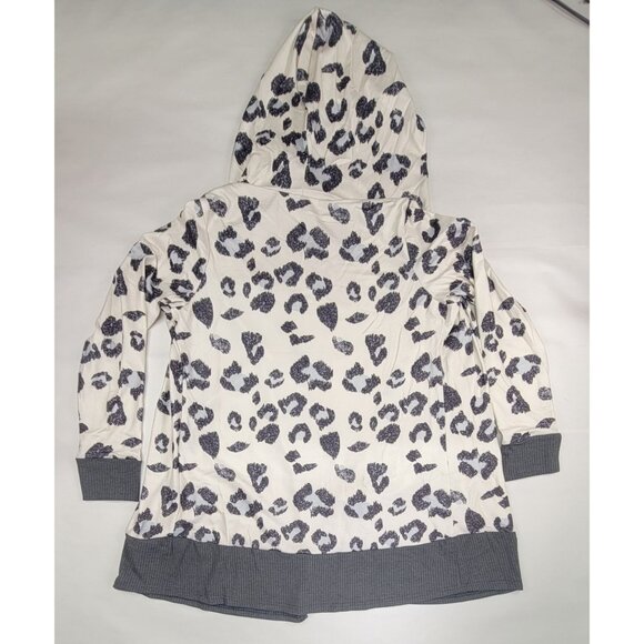 Cardigan Leopard Ultra Soft Cream Black Open Front Hood Lightweight Womens Med - Picture 5 of 8